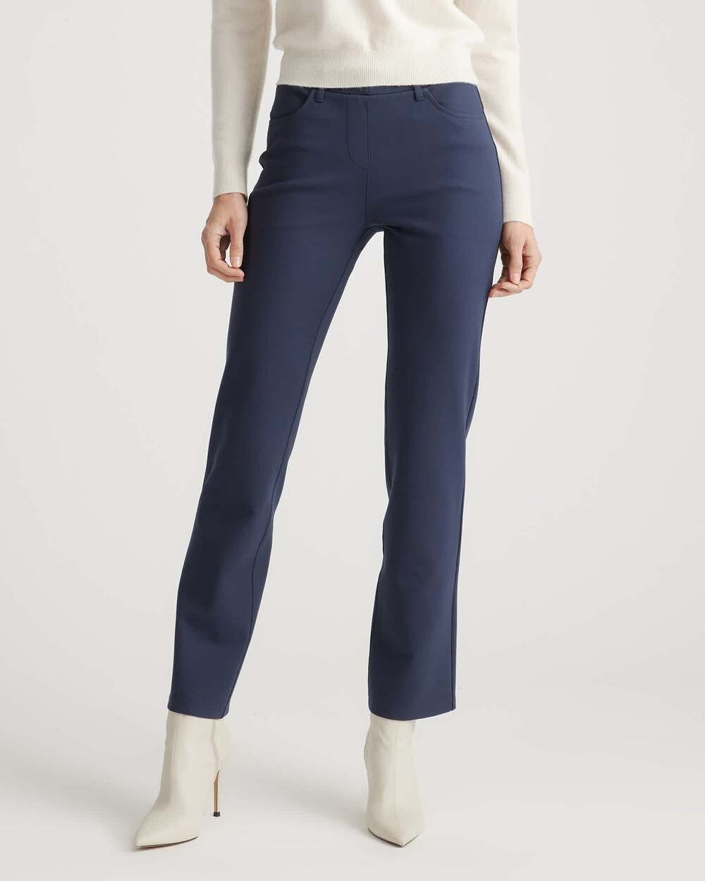 QUINCE Ultra-Stretch Ponte Straight Leg 4-Pocket Pants Navy Blue Sz L {VV44}